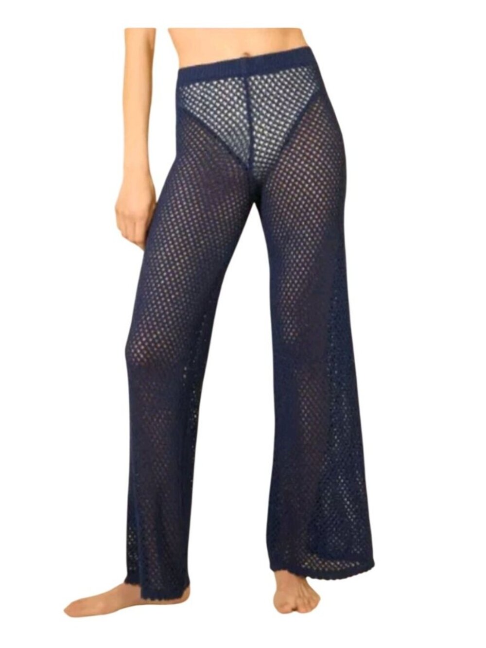 Shade & Shore Navy Blue Crochet Knit Swim Cover-Up Pants L 12-14 Scalloped Hem B